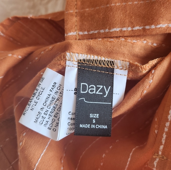 Dazy Stripped Ruffle Neck Lantern Sleeve Blouse - Picture 5 of 5